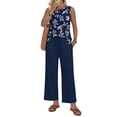 thumbnail image 3 of WIHOLL Two Piece Set for Women Summer Sleeveless Crewneck Lounge Top Wide Leg Drawstring Pants With Pockets Vacation Travel Outfits, 3 of 10
