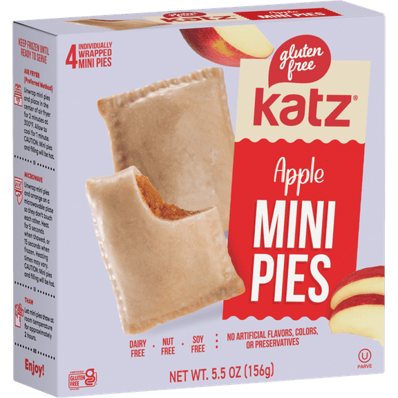 Katz Gluten Free Apple Mini Pies, Real Fruit Snack, Individually-Wrapped, Nut Free, Kosher (1 pack of 4 Mini-Pies, 5.5oz)