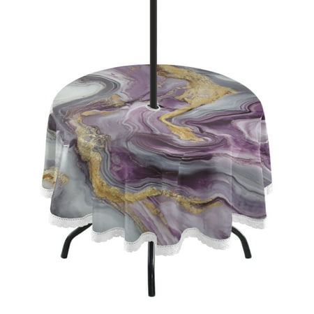 

Round Tablecloth 60*60 Inches Round Tablecloth Outdoor Style Tablecloth With Umbrella Holes Tablecloth Outdoor Suitable For Kitchens and Dining Rooms Purple Marble