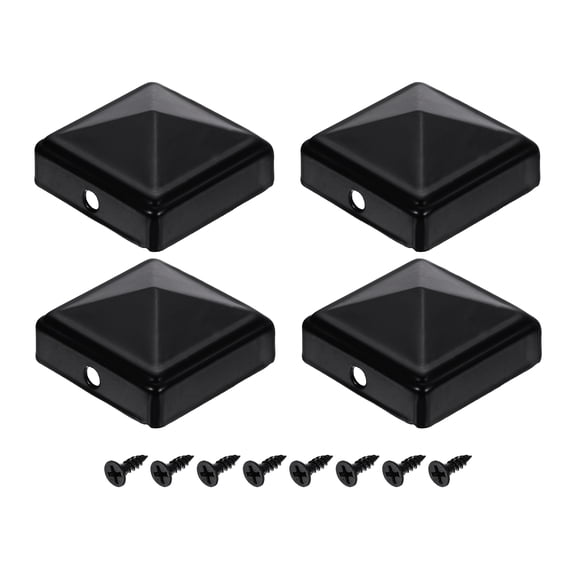 Uxcell 4Pcs Fence Post Caps, 1.6"x1.6" Waterproof Heavy Duty Iron Pyramid Post Cap Cover with Screws Fit for Metal Wood Fence Deck Mailbox Patio, Black