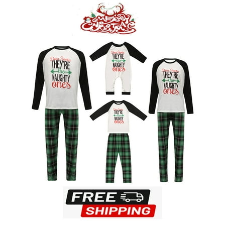 

ESASSALY Matching Family Pajamas Sets Christmas PJ s Letter Print Top and Plaid Pants Jammies Sleepwear