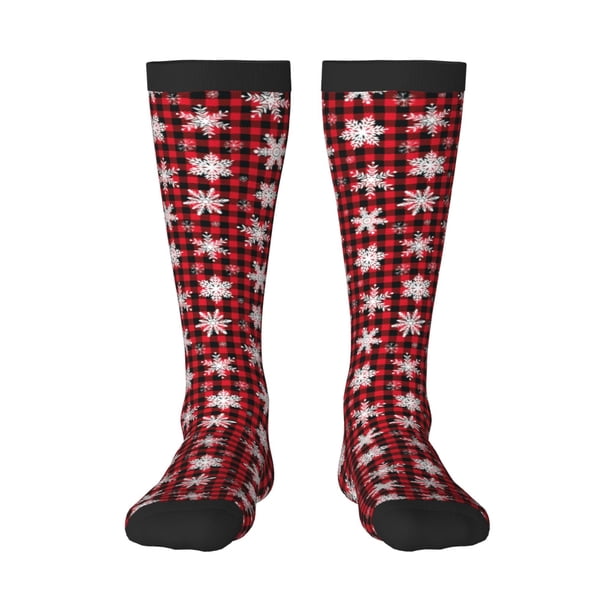 Balery Snowflake red plaid Calcetines novedosos Calcetines deportivos Calcetines hasta la rodilla Calcetines de algodón Calcetines originales y geniales