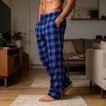 thumbnail image 5 of Mifsaly Men's Pajama Pants Plaid Lounge Sleep Pants with Pockets Drawstring Elastic Waist Relaxed Fit Sleepwear Bottoms Blue,XL, 5 of 9