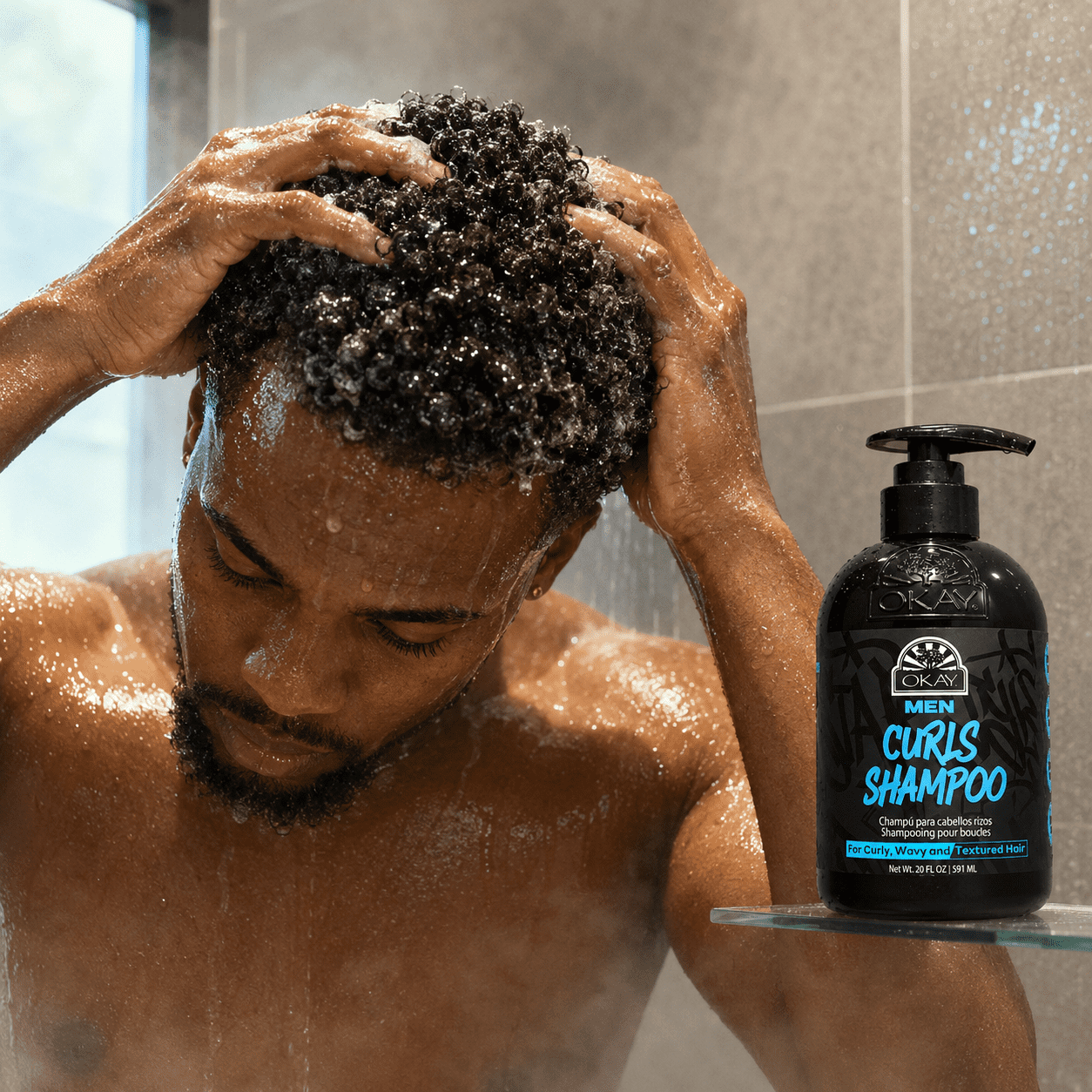 OKAY Men's Curly Hair Shampoo, Moisturizing Shampoo for Defined, Frizz-Free Curls, 20 fl oz