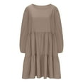thumbnail image 4 of Dresses for Women Casual Women's Casual Solid Color Round Neck Dress on Clearance Khaki, 2XL, 4 of 6
