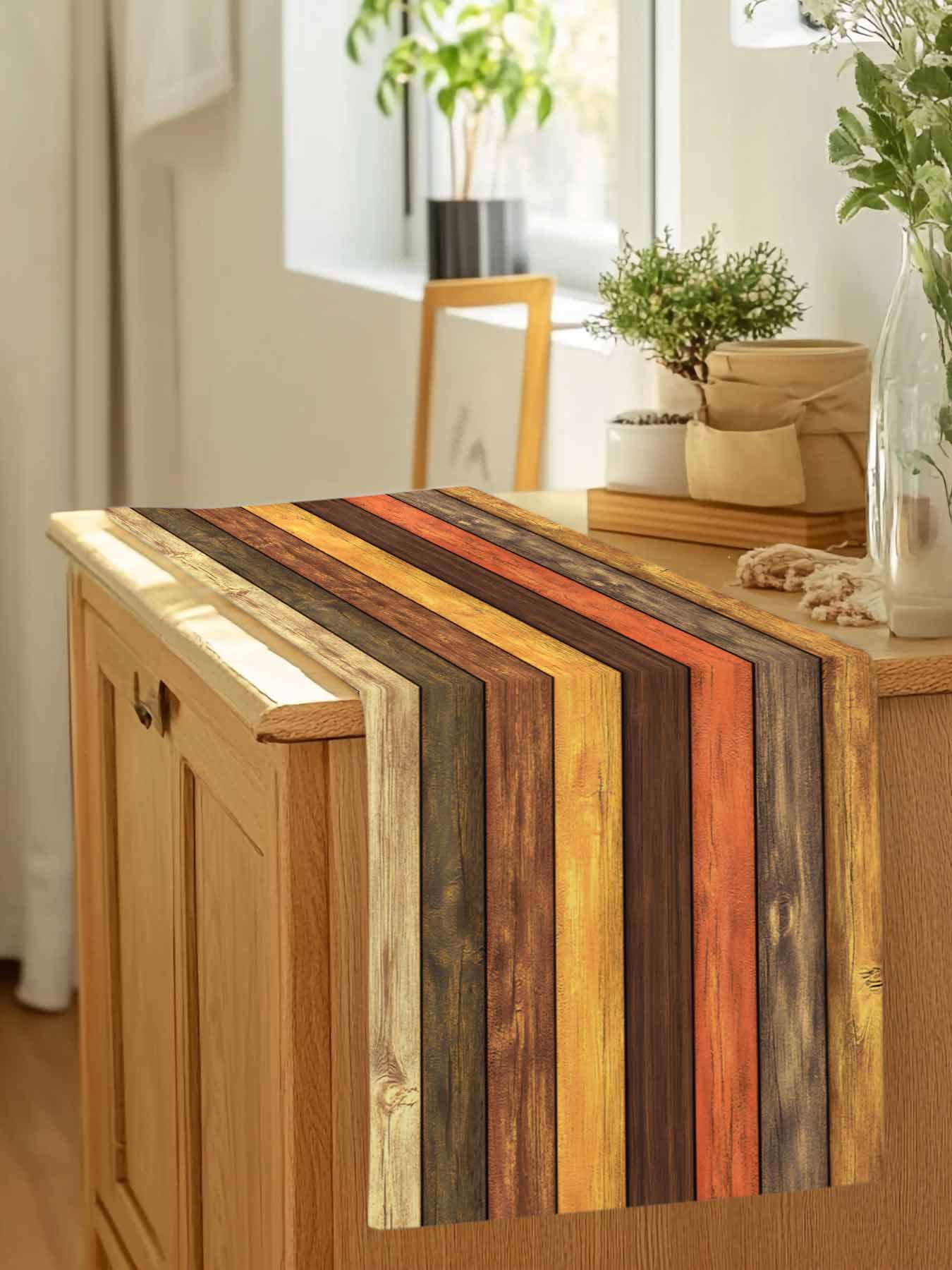 Farm Vintage Wood Board Table Runner 90 Inches Long, Farmhouse Wooden Grain Table Runners Tabletop Scarf Kitchen Dining Tables Decoration for Home Party Indoor Outdoor