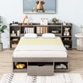 thumbnail image 2 of Euroco Wood Queen Size Platform Bed with Storage Headboard and Drawer, Gray, 2 of 10