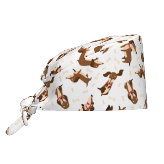 Scrub Caps Women Men - Dachshund Bones Funny Cute Soft Comfy Waterproof Adjustable Working Cap Scrub Hats Surgical Caps for Women Men With Sweatband, Nurse Caps for Women Men