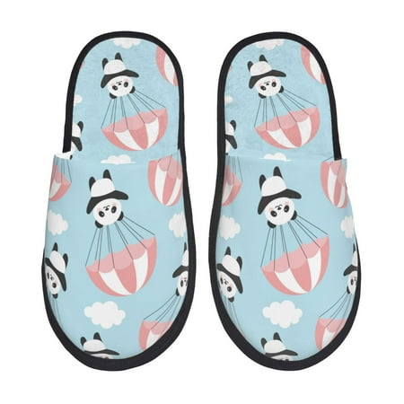 Balery Cute Panda Flying in the Sky Slient Indoor Furry Fleece Comfort House Shoes Soft Non-Slip Home Shoes Cotton slippers House Slippers-- Medium