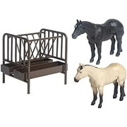 Priefert Pasture Horse Feeder with Black and Buckskin Quarter Horses$$Animal Accessories