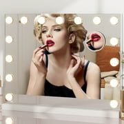 Abble 23''x18'' Large Hollywood Vanity Mirror with 15 Bulbs LED Mirror Lighted Makeup Mirror Wall Mounted & Tabletop White Metal Frame Rectangular mirror, White