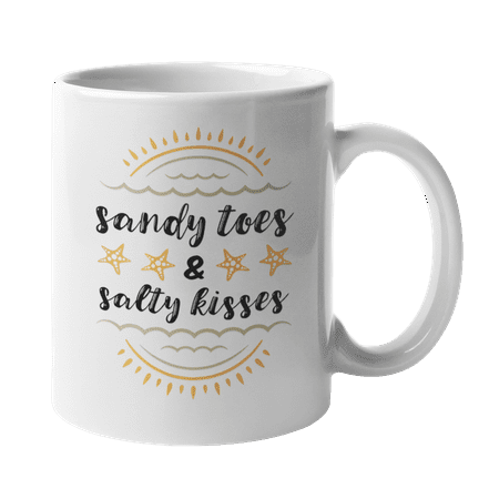 

Sandy Toes Salty Kisses Beach Vacation Coffee & Tea Mug or Candle Holder (11oz)