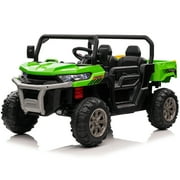 Funride 4WD 24 Volt Ride on Toys with Remote Control, 2 Seater Power Car Wheels UTV Toys, Ride on Truck Car w/ Electric Dump Bed, Shovel, Bluetooth Music