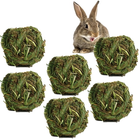 BURIBURI Natural Rabbit Grass Ball,Timothy Grasses Chew Toys,Natural Weaving Molar Tooth Toy,Bunny Activity Play Balls for Chinchillas Hamster Guinea Pig and Small Animal (6 PCS)