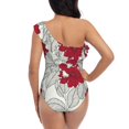 thumbnail image 6 of Yiaed Leaves And Anemone Flowers In Red Grey Print Women One Piece Swimsuits Tummy Control One Shoulder Bathing Suits Pattern Ruffle Swimwear-Medium, 6 of 8