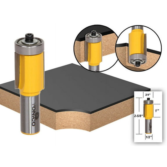 Yonico Flush Trim Router Bit End Bearing - 3/4"W X 1"H - 1/2" Shank - 14148