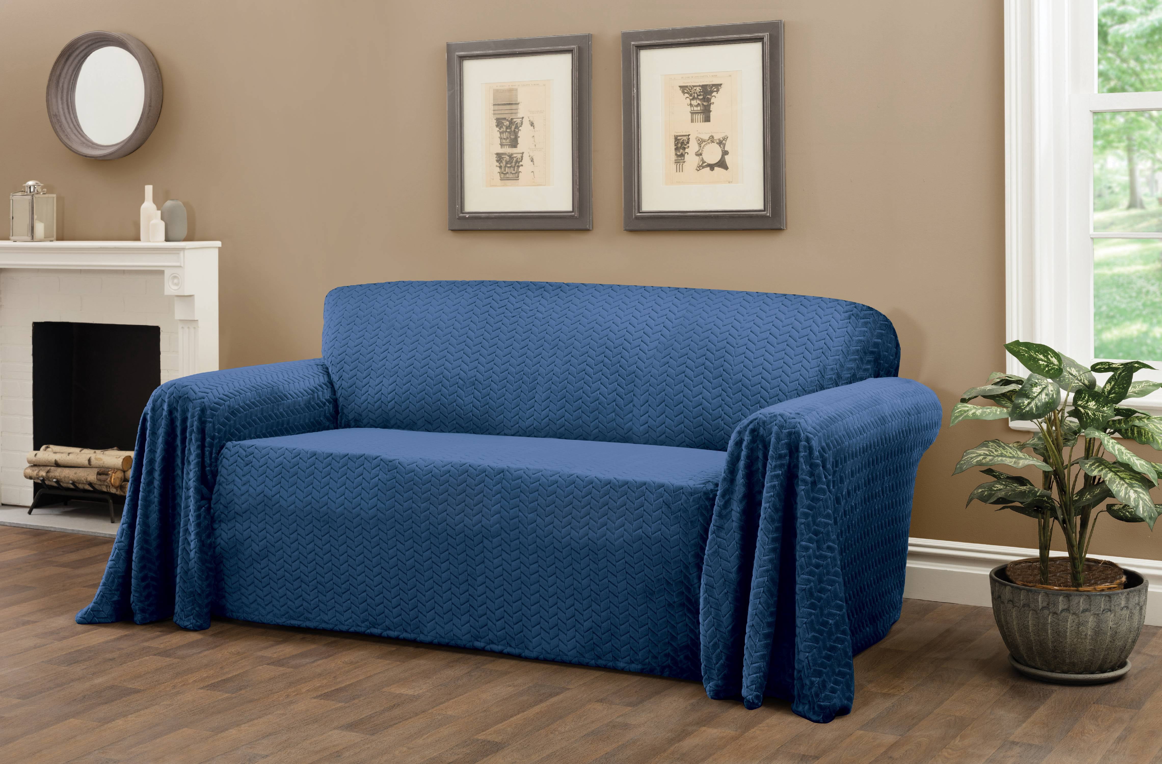 Innovative Textile Solutions 1-Piece Mason Throw Sofa Slipcover, Blue