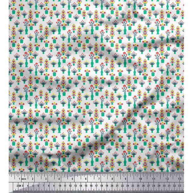 Soimoi Polyester Crepe Fabric Vase & Floral Small Printed Craft Fabric by The Yard 42 Inch Wide