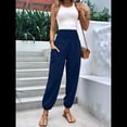 thumbnail image 4 of Pantalones de Verano Bohemios Informales de Negocios, Plisados, Elásticos, de Cintura Alta, de Pierna y con Bolsillos para Mujer. Azul Marino L, 4 of 9