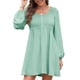 thumbnail image 3 of Vestido Corto Informal de Mujer con Cuello Redondo Fruncido, Botones, Larga y Cintura Entallada Verde S, 3 of 9
