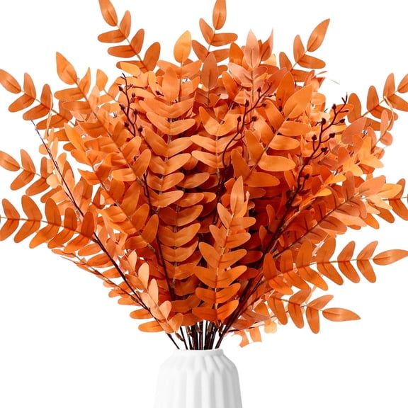Artificial Fall Leaf Stems,5 Pcs Fall Faux Plastic Floral Bouquets for Home Table Centerpieces,Thanksgiving Decorations and Seasonal Decor,Orange