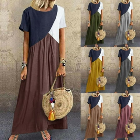 Boho Women Short Sleeve Ladies Summer Long Maxi Kaftan Dress Plus Size 6 - 24