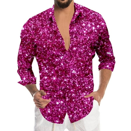 FYEGRE Mens Carnival Shirts Men s Autumn Casual Long Sleeve Shirt 3D Printed Tropical Style Top Hot Pink S