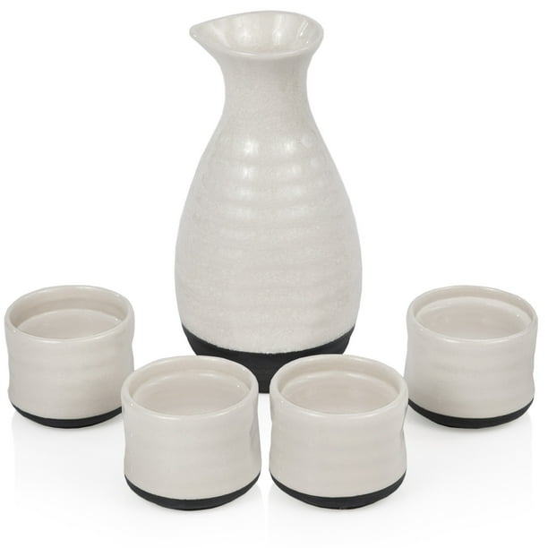 True Fervor 5pcs Ceramic Sake Set, 4 3.5oz Saki Cup Set & 1 8oz Sake