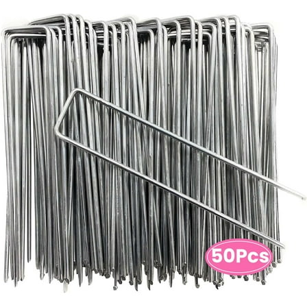 Landscape Staples 6 Inch 50 Pack Garden Stakes Galvanized Lawn Stake U-Type Turf Staples for Weed Barrier Fabric Holding Fence Rust Proof Sod Pins Stakes for Securing Netting Ground Sheets