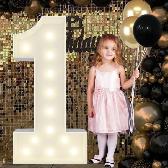 4FT Marquee Light Up Numbers Pre-Cut Frame Giant 1, Mosaic for Balloons, First 1st 21st Birthday Anniversary Decorations Party Decor