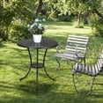 thumbnail image 1 of IdealHouse Table Bistro Ronde en Aluminium Coulé de 23,6 Pouces, Table de Salle à Manger d'Extérieur Résistante à la Rouille avec Trou pour Parasol de 2 Pouces, Table d'Appoint pour Café Étanche pour Cour, Balcon, Jardin et Cour Arrière, Noir, 1 of 5