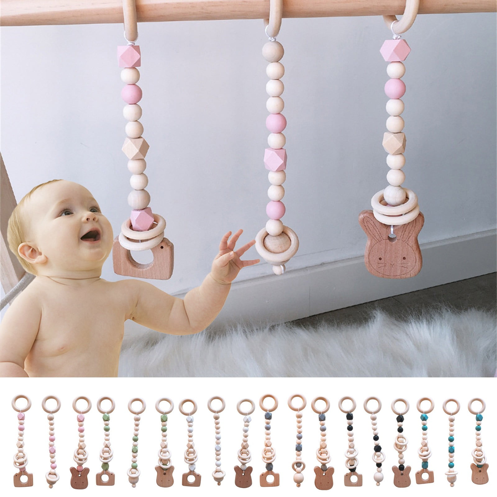 Wovilon Hanging Ornaments Wooden Baby Gym Hanging Toys Wood Baby
