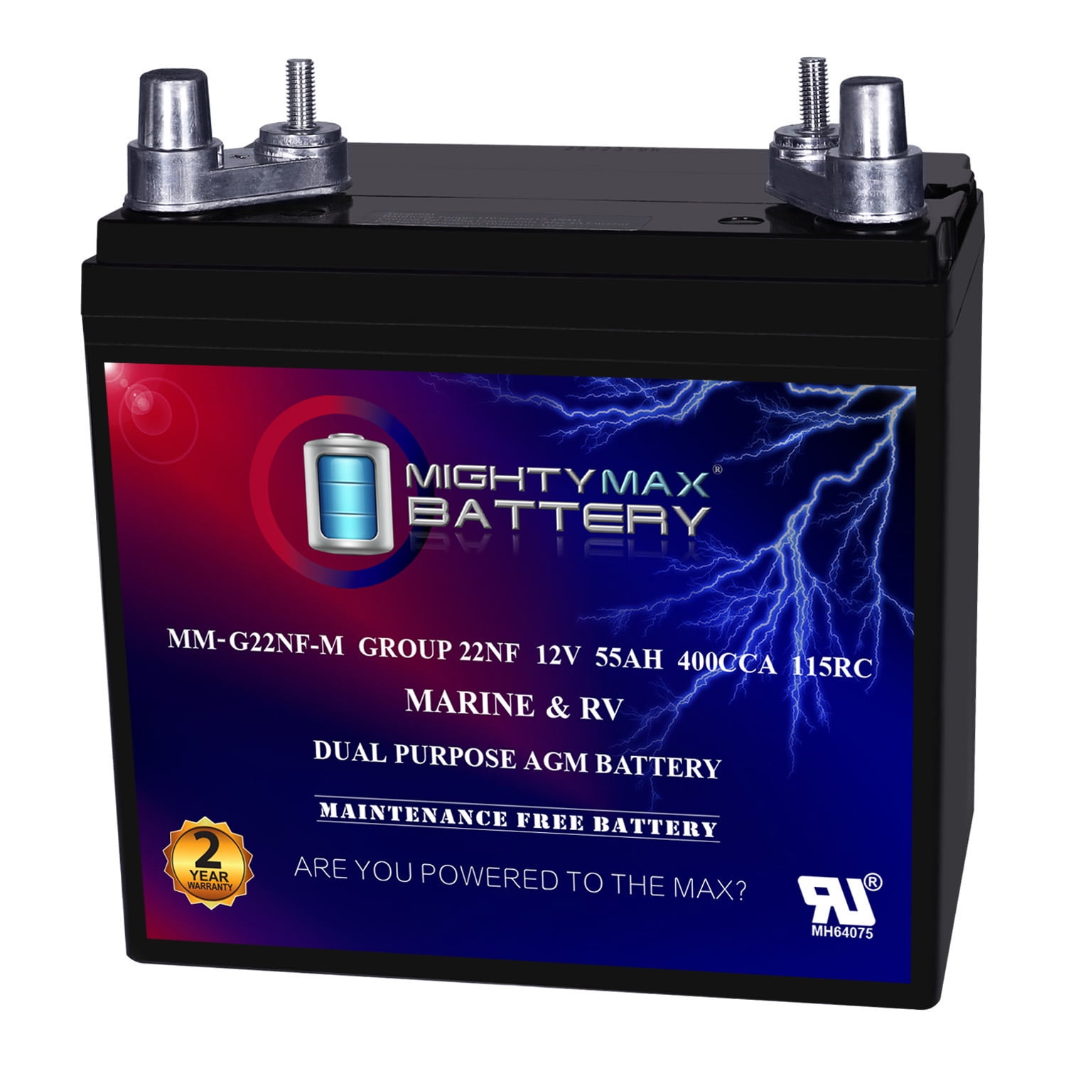MM-G22NF-M - 12 Volt 55 AH, Marine Post Terminal, Rechargeable SLA AGM Battery