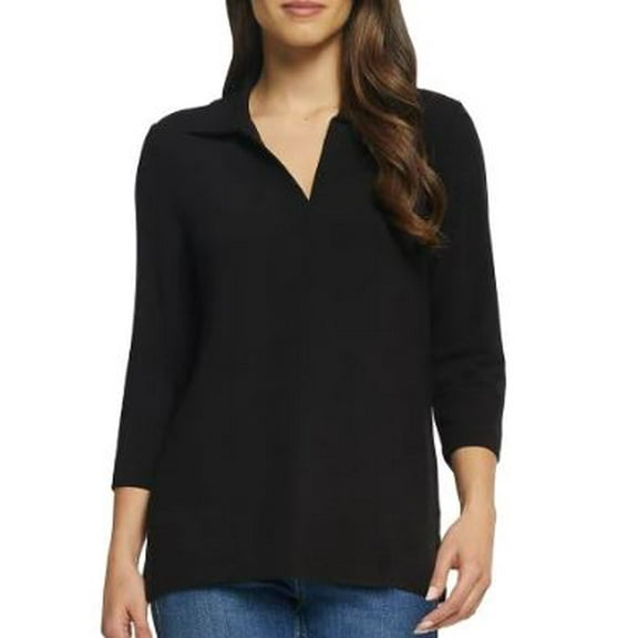 Matty M Ladies' Collared 3/4 Sleeve Top, Black XL