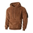 thumbnail image 5 of BRGZLK Mens Hoodies Solid Color Long Sleeve Hooded Plush Pullover Style Sweatshirt Top Coffee XXL, 5 of 5