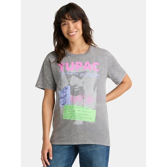Tupac Women's Graphic Tee with Short Sleeves, Sizes XXS-XXL