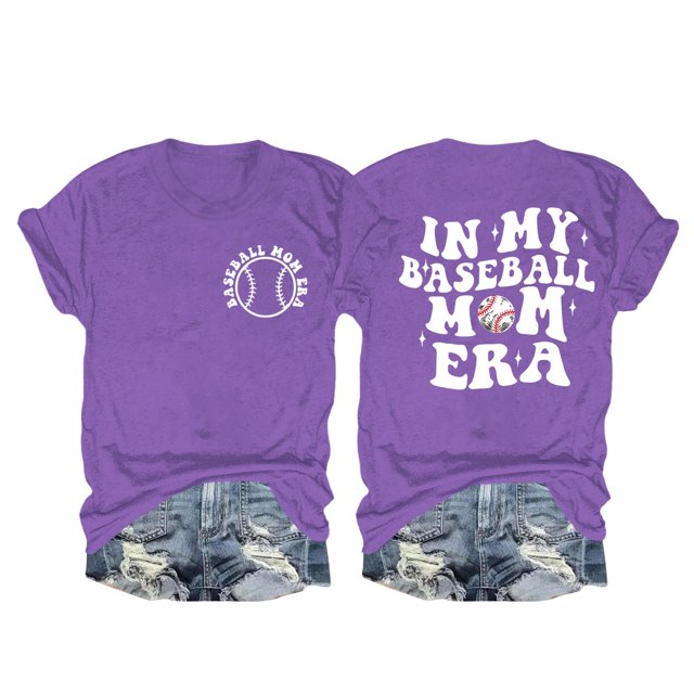 Nouveaux et Tendances T-Shirts Graphiques Uooqdmx pour Femmes, Chemise de Baseball pour Femmes, Sweat à Manches Courtes pour Femmes, Haut à Col Rond Décontracté à la Mode, T-Shirt à Manches Courtes, Chemises en Coton pour Femmes, Violet P