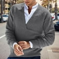 thumbnail image 2 of MIASHUI Men's Fall Winter Pullover V-Neck Solid Color Cardigan Knit Shirt Jacket Long Sleeve Comfort Grey,L, 2 of 5
