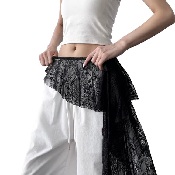 Outfmvch Waist Scarf Sheer Tie Belt Sheer Belt Tie up Skirt Scarf Skirt Lace Sarong Fringe Hip Scarf Overlay Skirt Triangle Fringe Hip Scarf Triangle Waist Sash Tie for Dresses Black One Size