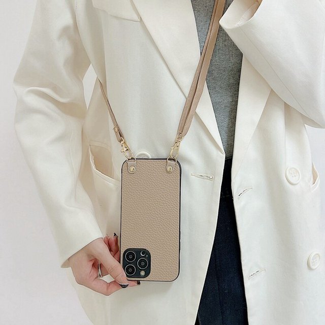Go With Everything Crossbody Lanyard Funda de teléfono para iPhone 14 11 12 13 Pro Max XR XS X 7 8 Plus Funda dura de cuero simple de lujo Tan Jianjun unisex