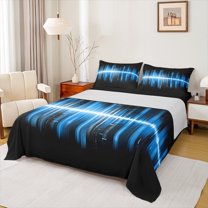 Homewish Geometric Stripes Twin Sheet Sets,Gradient Lines Printed Twin Fitted Sheet,Blue Black 03 For Teens,Ultra Soft Home Decor,3 Pieces