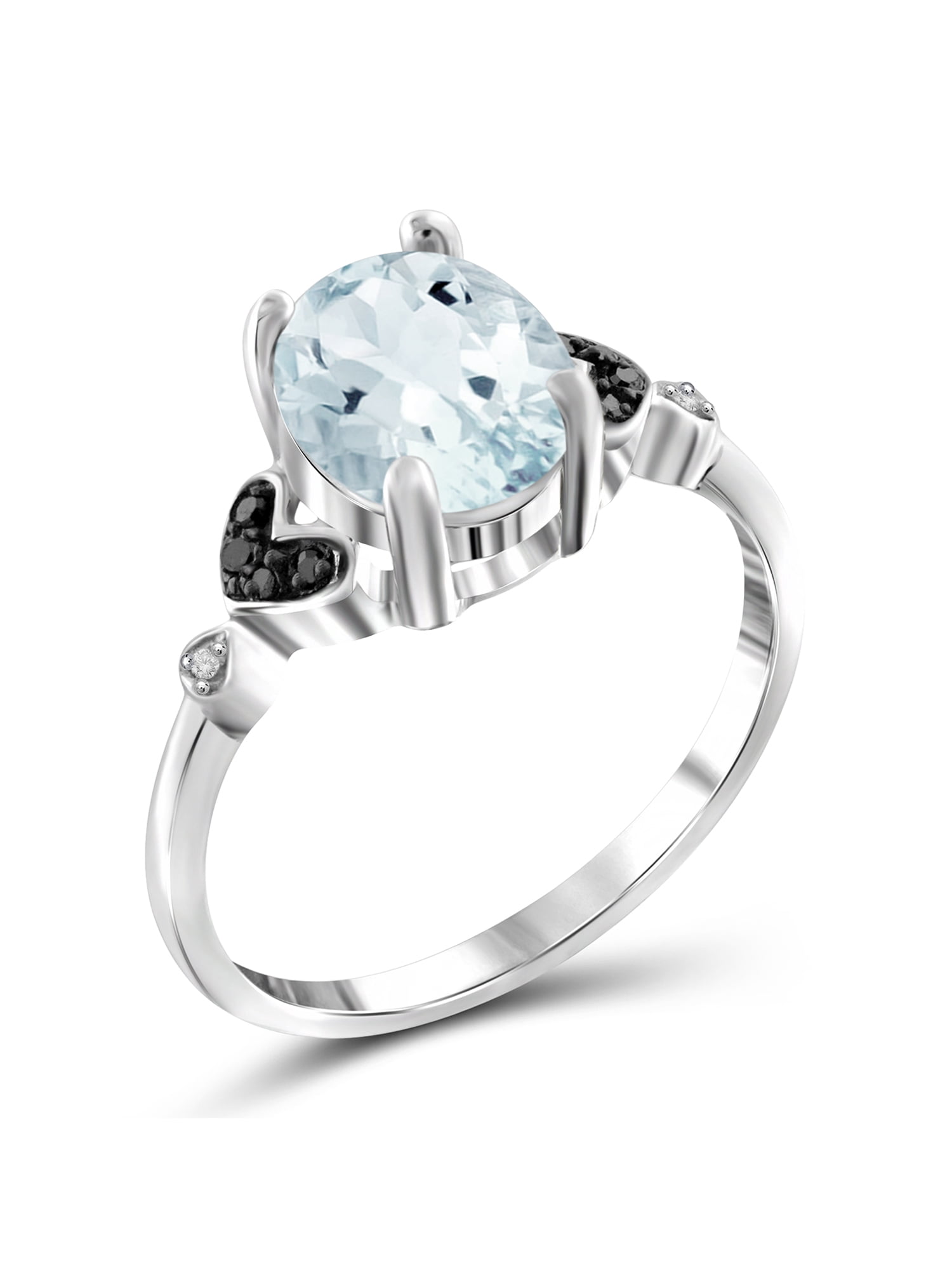 JewelersClub Aquamarine Ring Birthstone Jewelry – 1.50 Carat Aquamarine 0.925 Sterling Silver Ring Jewelry with Black & White Diamond Accent – Gemstone Rings with Hypoallergenic 0.925 Sterling Silver