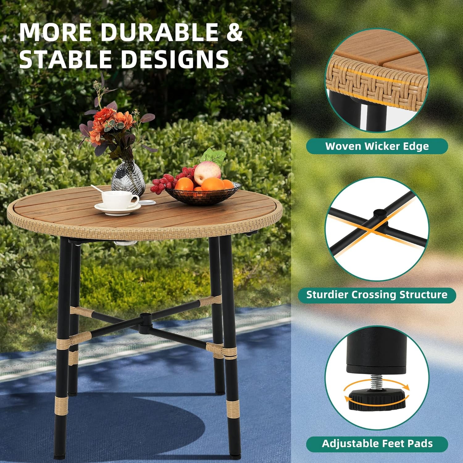 Dextrus 35.6in Outdoor Patio Table, Round Bistro Table with Umbrella Hole,Dining Table - Beige