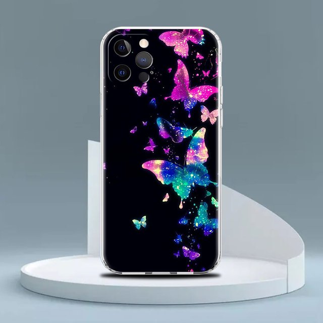 Étui de Téléphone en Silicone Transparent Design Papillon Rose pour iPhone 6-15 Pro Max Plus