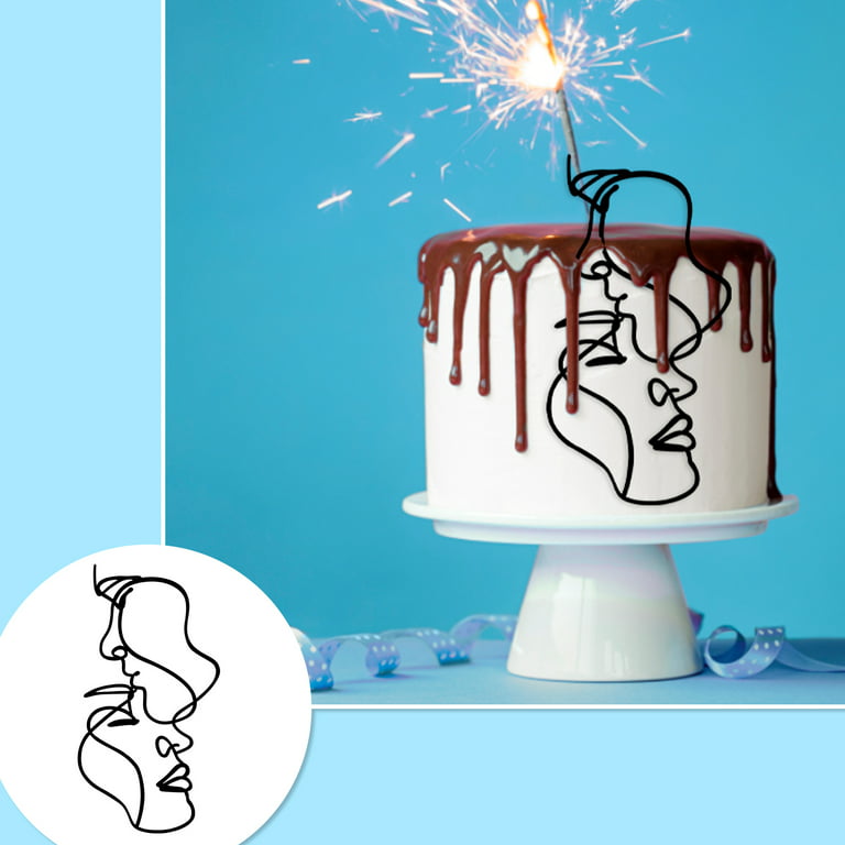 Minimalist Art Lady Face Cake Topper Girl Happy Birthday Cake