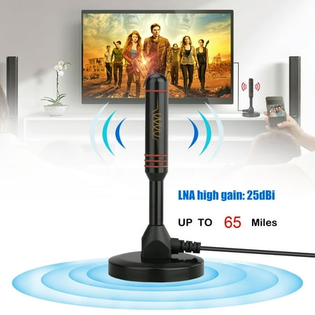 Digital Tv Antenna 200 Miles TV Antenna, EEEKit TV Antenna For Digital TV Indoor HD 65 Miles Range 25 dBi HDTV 1080P Support 4K 16ft Coax Cable Adapter ()