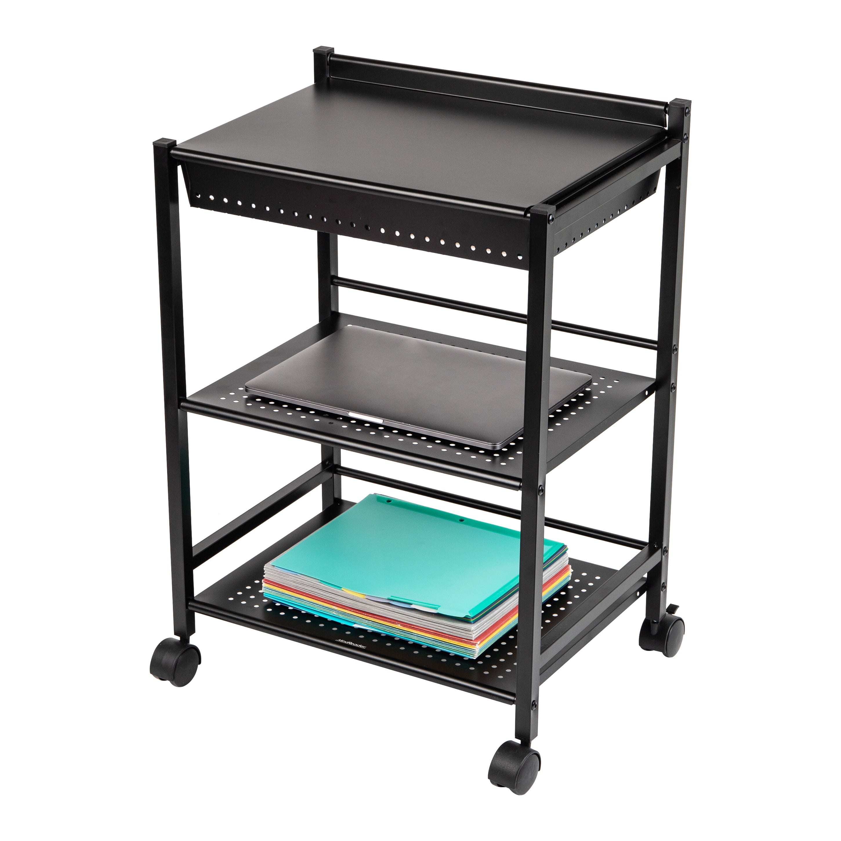 Mind Reader Cart with Covered Compartment, Office Organizer, Storage, 3-Tier, Office, Metal, Black