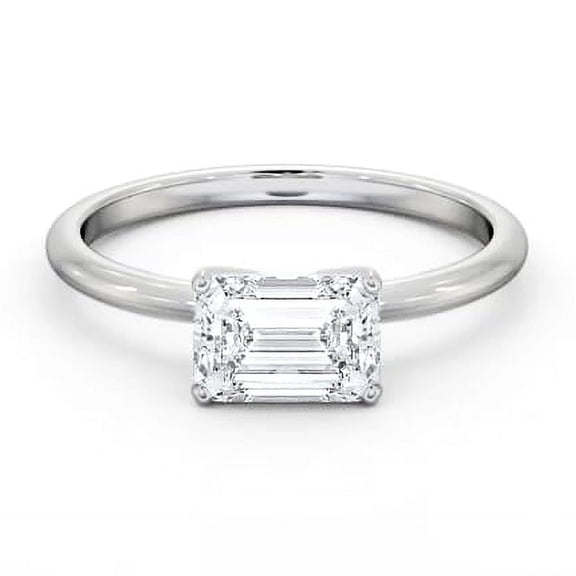 Dash Jewel 1.7 Ct Emerald Cut Lab Created Diamond Wedding Engagement Ring  East West Design  14K White Gold Plated  Future Past Present Jewelry