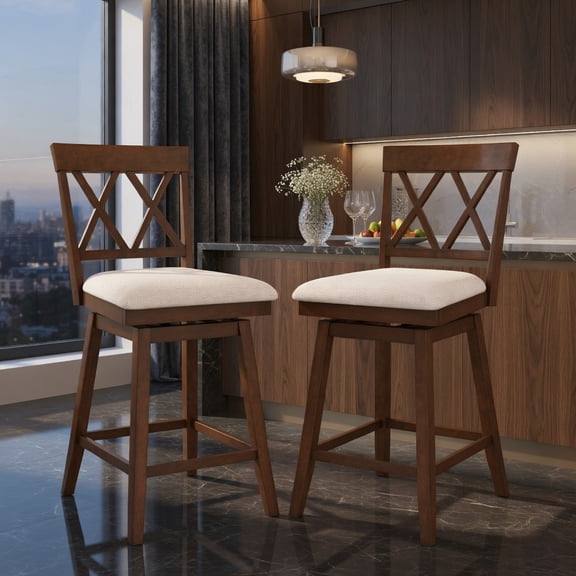 GVN 24 Inch Counter Height Bar Stool Modern Chair with Backrest Upholstered Cushion for Kitchen Dining Room Living Room Home Bar Furniture, Oak