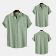 thumbnail image 2 of LIIPEE Men Shirts Casual Solid Color Short Sleeve Lapel Button Down Shirt With Pockets Male Fashion Texture Regular Fit Tops Comfortable Breathable Soft Daily Shirts,Light Green,M, 2 of 8